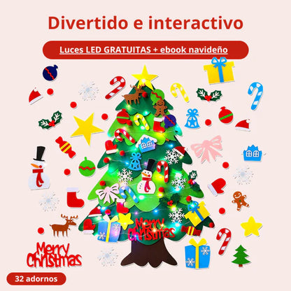 Arbol de Navidad de fieltro con 25 adornos + luces de 3 metros